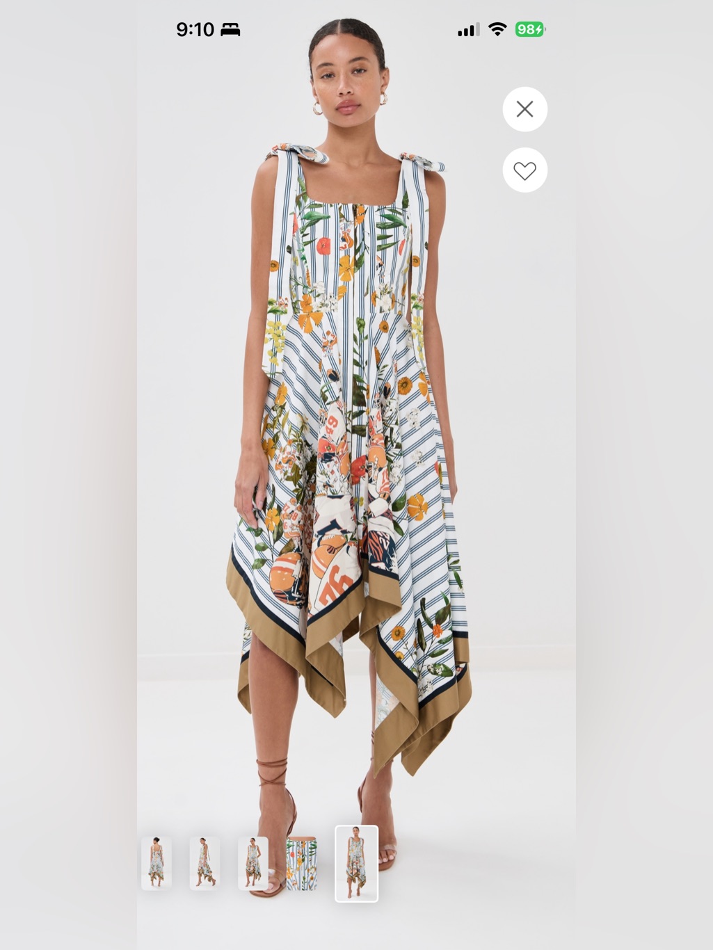 Monse White Striped Floral Handkerchief-Hem Dress With Camel Trim — image 6 of 6